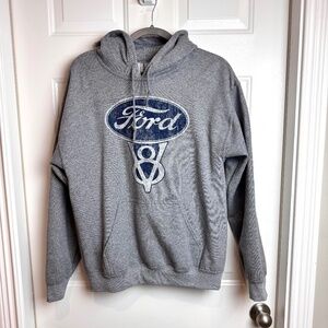 Ford V8 Pullover Hoodie Gray Cotton Blend, Size Medium